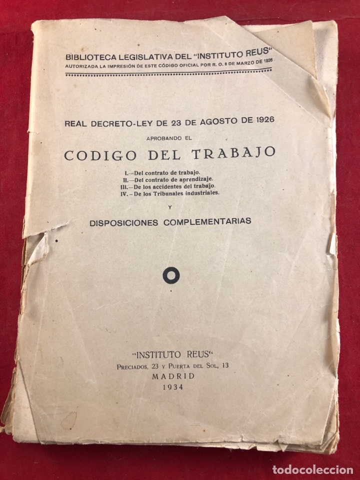Libros antiguos: C&oacute;digo del trabajo 1926 - Foto 1