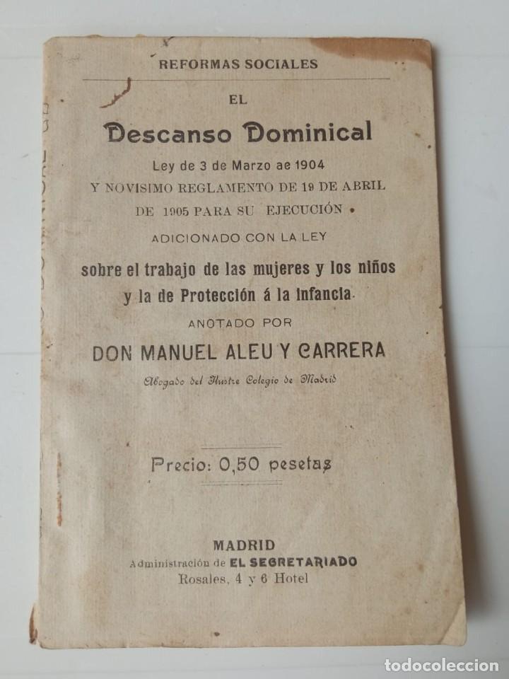 Livros antigos: El descanso dominical. Ley de 3 de marzo de 1904