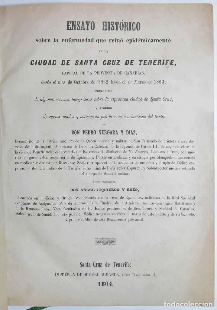 Livros antigos: ENSAYO HIST&Oacute;RICO SOBRE LA EPIDEMIA EN SANTA CRUZ DE TENERIFE DESDE 1862 HASTA 1863. CANARIAS 1864.