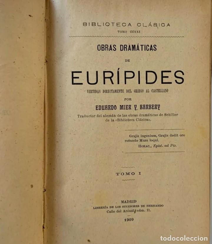 Libros antiguos: Obras dramaticas de euripides 1909 - Foto 2