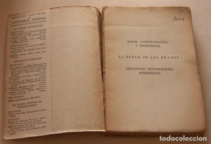 Libros antiguos: AMOR CONVENENCIA EUGENESIA - GREGORIO MARA&Ntilde;ON 1&ordf; ED 1929 - Foto 2