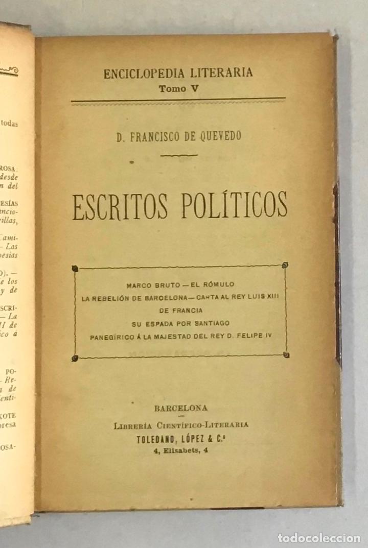 Libros antiguos: ESCRITOS POL&Iacute;TICOS. - QUEVEDO, Francisco de. - Foto 2
