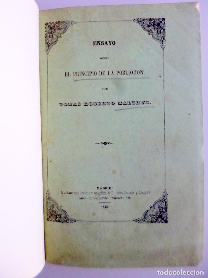 Libros antiguos: ROBERTO MALTHUS // ENSAYO SOBRE EL PRINCIPIO DE LA POBLACI&Oacute;N // 1846