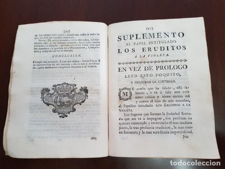 Libros antiguos: Los Eruditos a la Violeta, más Suplemento, más Poesías Líricas, más Óptica del Cortejo - (s.1790) - Foto 5 - 229106833