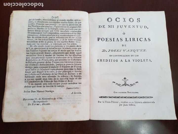 Libros antiguos: Los Eruditos a la Violeta, más Suplemento, más Poesías Líricas, más Óptica del Cortejo - (s.1790) - Foto 14 - 229106833