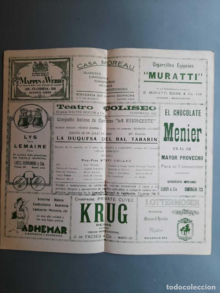 Libros antiguos: Teatro Coliseo Temporada 1922 Programa. Argumento de La Duquesa de BalTabarin - Foto 2