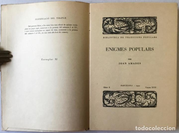Libros antiguos: ENIGMES POPULARS. - AMADES, Joan. - Foto 2