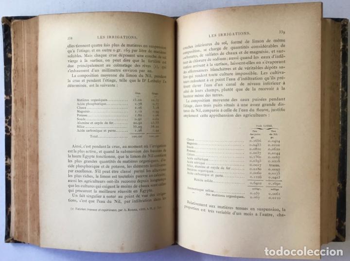 Libros antiguos: LES IRRIGATIONS. LES EAUX DIRRIGATION ET LES MACHINES. LES CANAUX ET LES SYST&Egrave;MES DIRRIGATION. - Foto 3