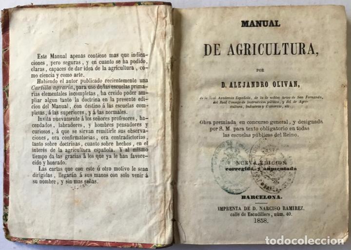 Libros antiguos: MANUAL DE AGRICULTURA. - OLIVAN, Alejandro. - Foto 1
