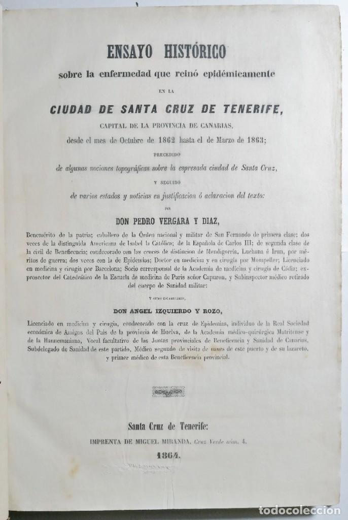 Livros antigos: PEDRO VERGARA Y D&Iacute;AZ - ENSAYO HIST&Oacute;RICO ENFERMEDAD QUE REIN&Oacute; EN SANTA CRUZ - 1864-TENERIFE-CANARIAS