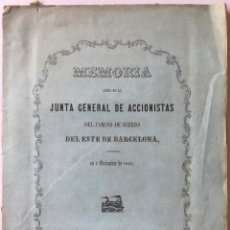 Libros antiguos: MEMORIA LEIDA EN LA JUNTA GENERAL DE ACCIONISTAS DEL CAMINO DE HIERRO DEL ESTE DE BARCELONA...