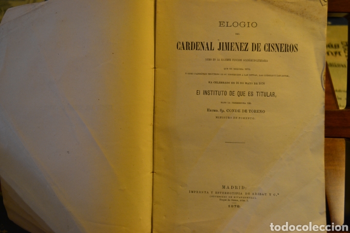 Libros antiguos: Elogio Cardenal Cisneros. 1878 - Foto 1