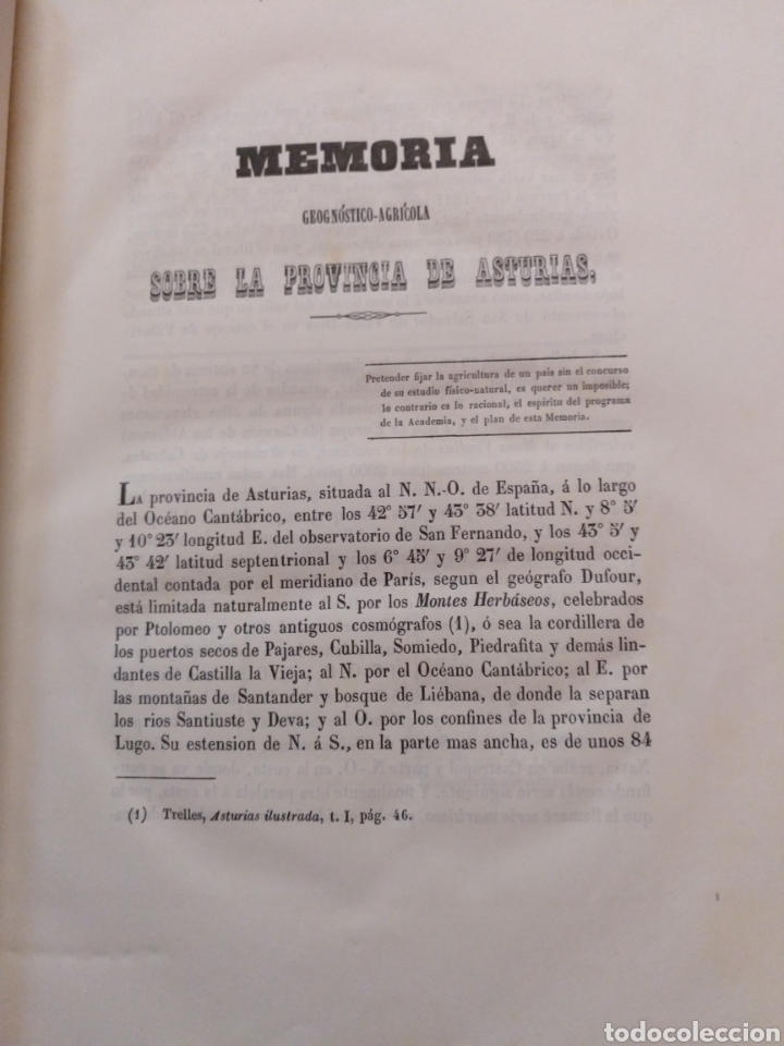 Livres anciens: MEMORIA GEOGNOSTICO-AGRICOLA SOBRE LA PROVINCIA DE ASTURIAS,1853