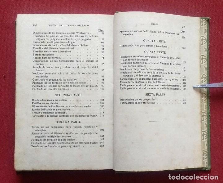 Libros antiguos: MANUAL DEL TORNERO MECANICO - S. DINARO - 1919 - Foto 4