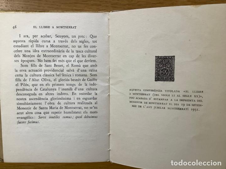 Libros antiguos: EL LLIBRE A MONTSERRAT (Conferencia de Anselm Mª Albareda - 1931) - Foto 3 - 252517170