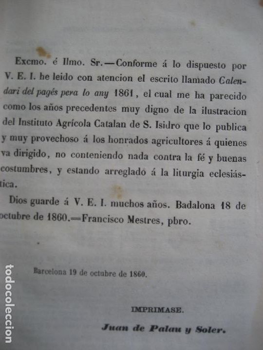 Libros antiguos: Calendari del Pages pera lo Any 1861. - Foto 3