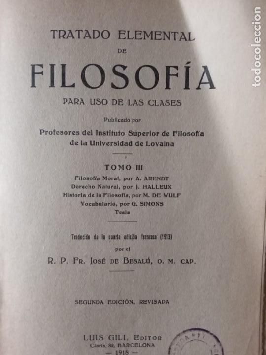 Libros antiguos: Tratado elemental de filosof&iacute;a. - Foto 2