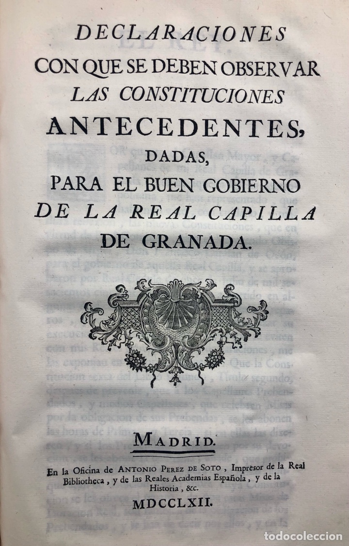 Libros antiguos: 1762, Constituciones Gobierno Capilla Real de Granada. Catalan de Ocon - Foto 3