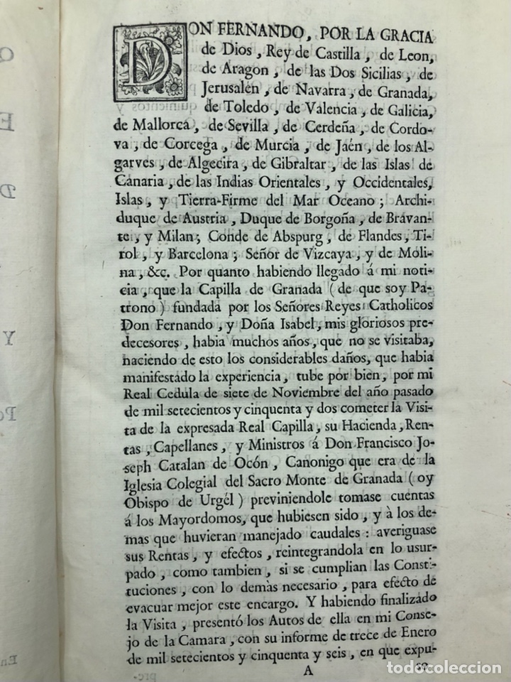 Libros antiguos: 1762, Constituciones Gobierno Capilla Real de Granada. Catalan de Ocon - Foto 5