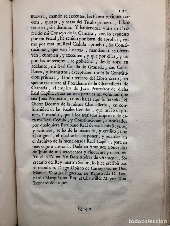 Libros antiguos: 1762, Constituciones Gobierno Capilla Real de Granada. Catalan de Ocon - Foto 6