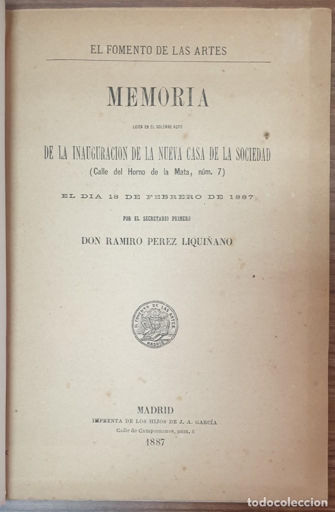 Libri antichi: RAMIRO PEREZ LIQUI&Ntilde;ANO MEMORIA DE LA INAGURACION DE LA NUEVA CASA DE LA SOCIEDAD 1887 ZW