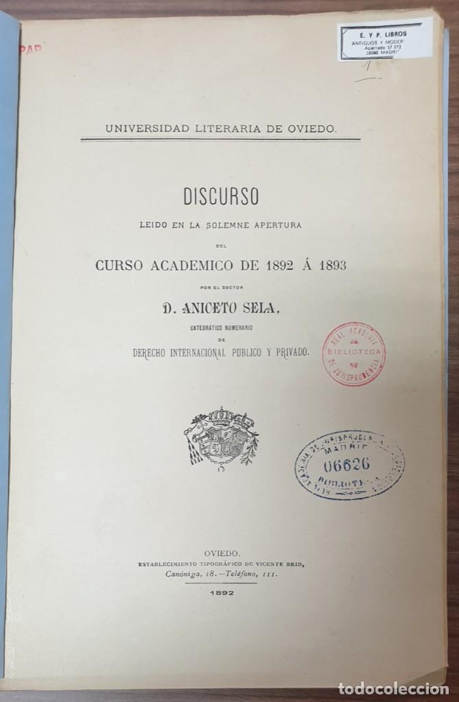 Libri antichi: ANICETO SELA DISCURSO APERTURA CURSO ACADEMICO 1892 A 1893 UNIVERSIDAD LITERARIA DE OVIEDO 1892 ZW