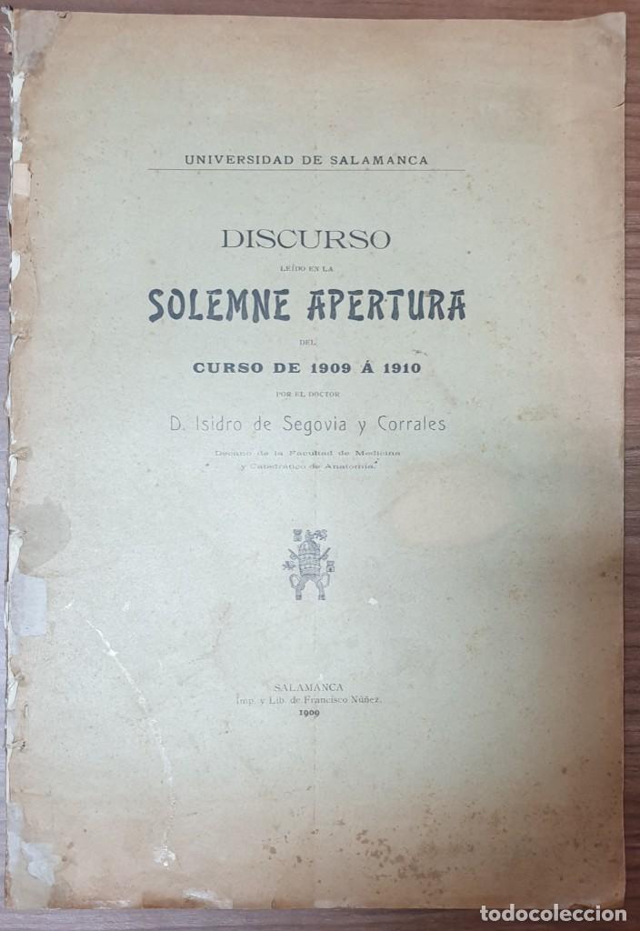 Old books: ISIDRO DE SEGOVIA Y CORRALES UNIVERSIDAD SALAMANCA DISCURSO APERTURA CURSO 1909 A 1910 ZW