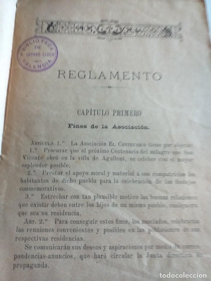 Libros antiguos: REGLAMENTO DE LA ASOCIACION DE LOS HIJOS DE AGULLENT. EL CENTENARIO - Foto 2