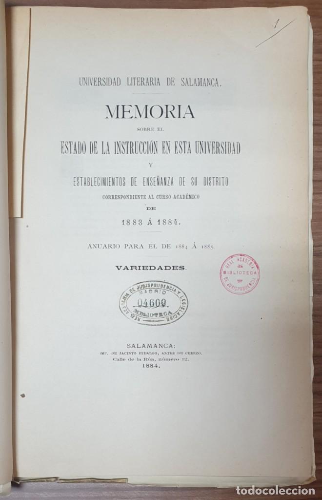 Antiquarische B&uuml;cher: UNIVERSIDAD LITERARIA DE SALAMANCA MEMORIA CURSO ACADEMICO 1883 A 1884 MAS ANUARIO 1884 A 1885 ZW