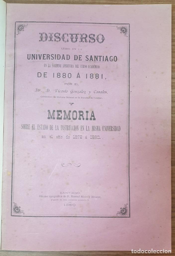 Antiquarische B&uuml;cher: VICENTE GONZALEZ Y CANALES DISCURSO UNIVERSIDAD DE SANTIAGO APERTURA CURSO ACADEMICO 1880 A 1881 ZW
