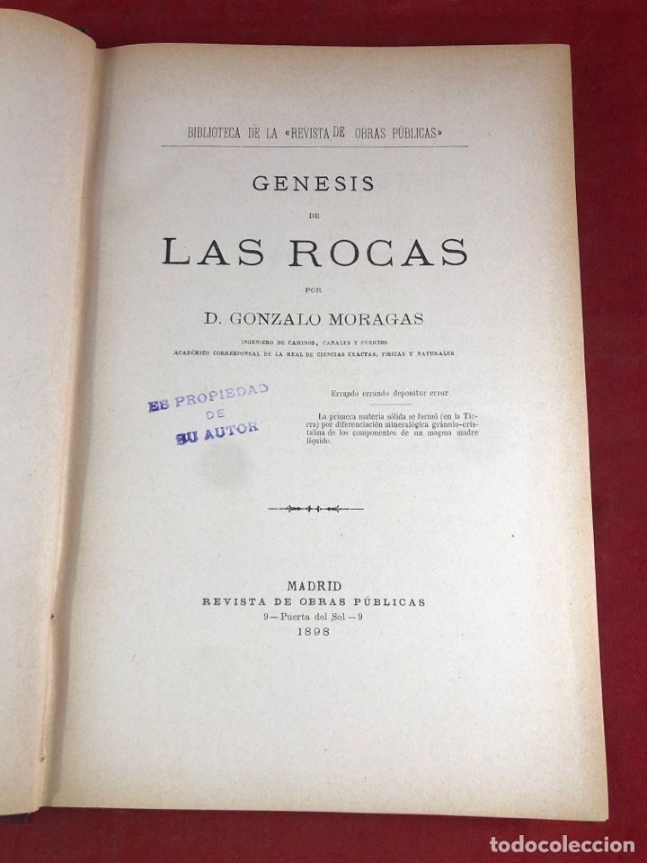 Libros antiguos: G&Eacute;NESIS DE LAS ROCAS 1898 - Foto 1