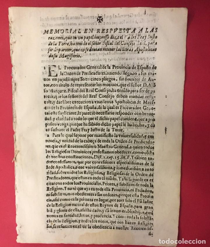 Livros antigos: MEMORIAL EN RESPUESTA DE UN PAPEL. FRAY JUSTO DE LA TORRE HA TENIDO EL FISCAL 1667 CASTILLA