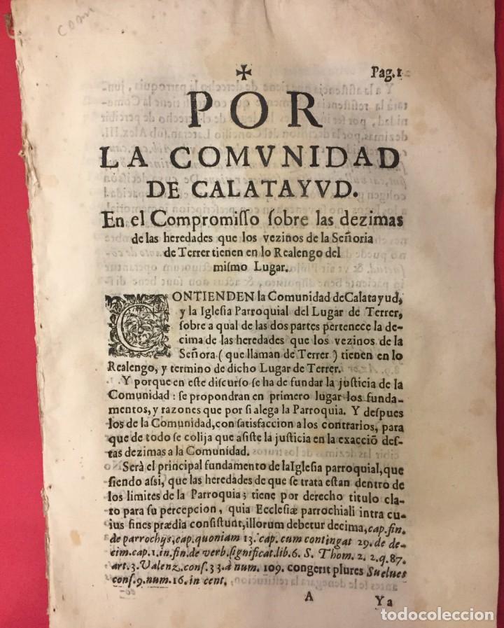 Livros antigos: ARAGON 1647 POR LA COMUNIDAD DE CALATAYUD EL COMPROMISO SOBRE DEZIMAS DE HEREDADES ALONSO BATISTA