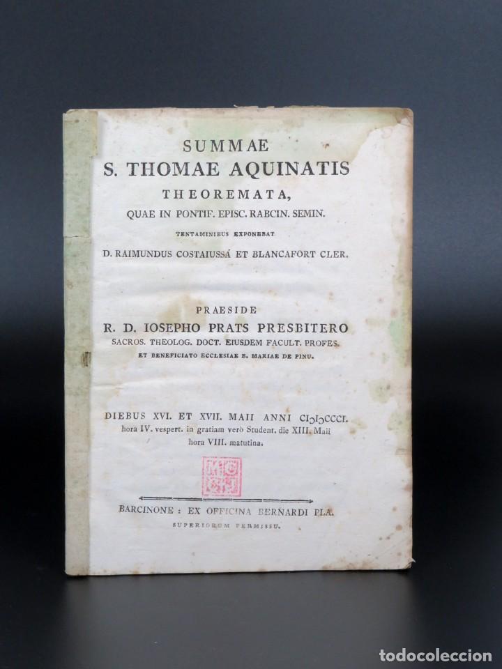 Libros antiguos: SUMMAE S. THOMAE AQUINATIS THEOREMATA - R. D. IOSEPHO PRATS - BARCINONE - Foto 1
