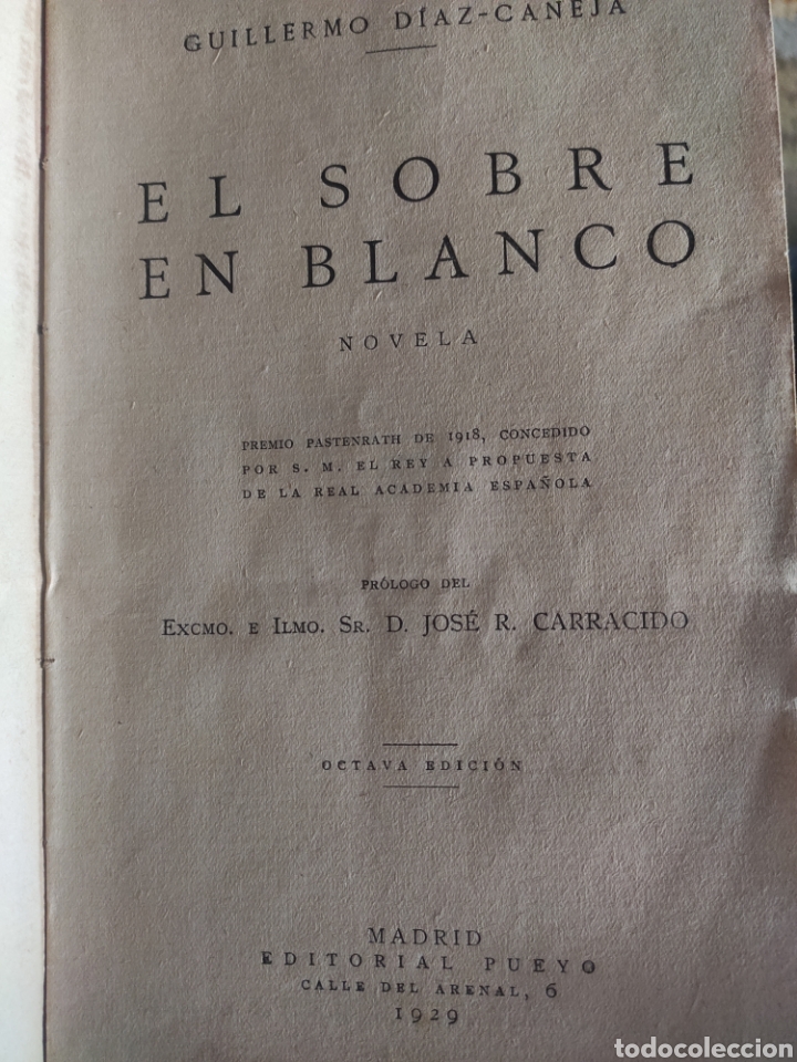 Libros antiguos: El Sobre en Blanco. Guillermo D&iacute;az Caneja ASM - Foto 2
