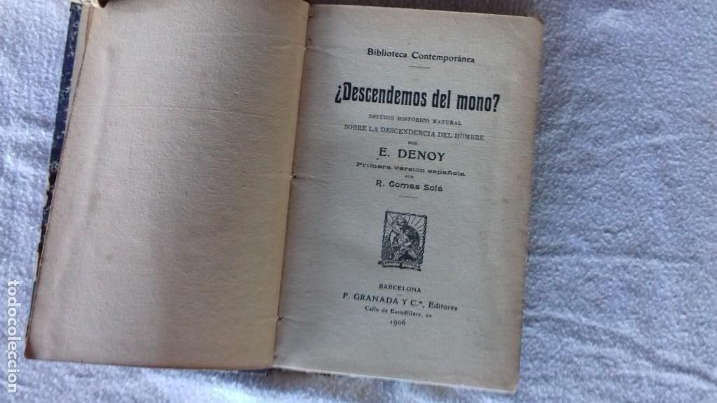 Libros antiguos: &iquest;Descendemos del mono? E. Denoy. 1906. - Foto 1