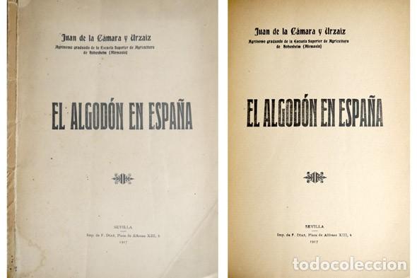 Libros antiguos: C&Aacute;MARA Y URDAIZ, Juan de la. El Algod&oacute;n en Espa&ntilde;a. 1917. - Foto 1