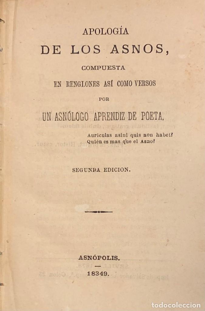 Libros antiguos: Apolog&iacute;a de los Asnos. Manuel Lozano P&eacute;rez Ramejo - Foto 3