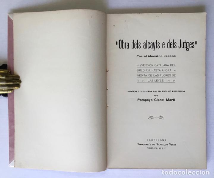Libros antiguos: OBRA DELS ALCAYTS E DELS JUTGES. - JACOBO, Maestro. - Foto 2