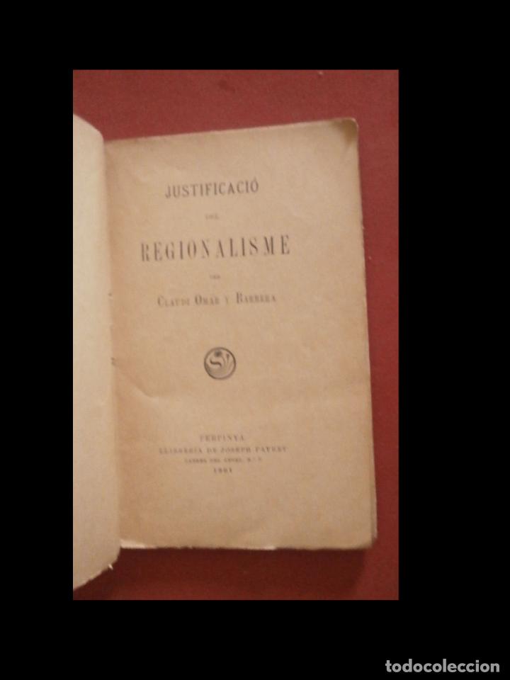 Libros antiguos: Justificaci&oacute; del Regionalisme. Claudi Omar y Barrera - Foto 2