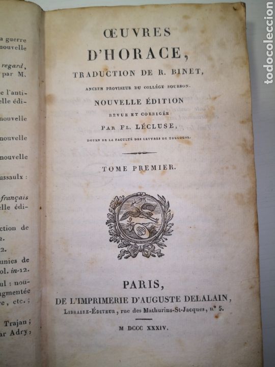 Libros antiguos: 1834 - Obras de Horacio, por Fl. Lecluse - Foto 3