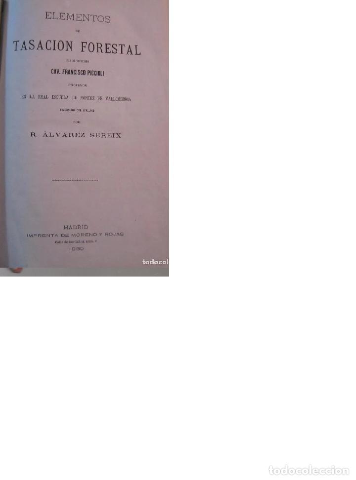 Libros antiguos: PICCIOLI ,ELEMENTOS DE TASACION FORESTAL 1880 ... - Foto 1