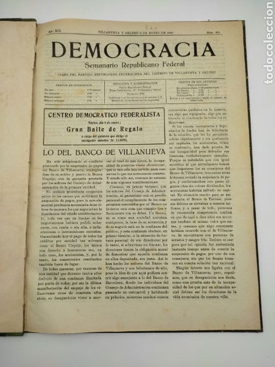Livros antigos: Peri&oacute;dico pol&iacute;tico Democr&agrave;cia Vilanova i la Geltr&uacute; a&ntilde;o completo 1925