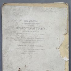 Libros antiguos: 1896.- NECROLOGIA DEL BENITO SANZ Y FORES. RAMON DE LA SOTA Y LASTRA. DEDICADO A ANTONIO CANOVAS DEL. Lote 275998328