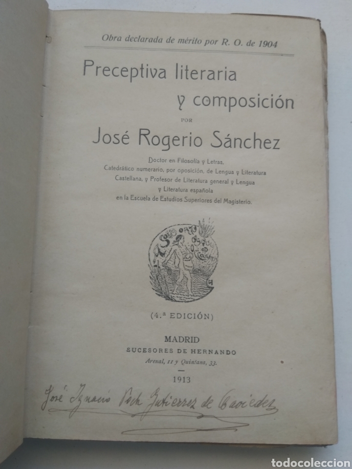 Libros antiguos: PRECEPTIVA LITERARIA Y COMPOSICI&Oacute;N - Foto 4