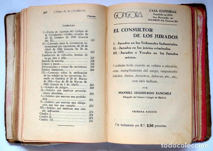 Libros antiguos: C&oacute;digo de la circulaci&oacute;n de 1934 y anexos complementarios - Foto 3