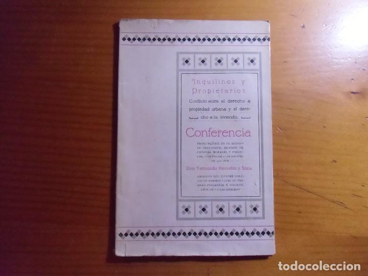 Libri antichi: INQUILINOS Y PROPIETARIOS,CONFERENCIA EN EL ATENEO DE SANTANDER/FDO.REVUELTO Y SANZ/CARAVACA,1929.