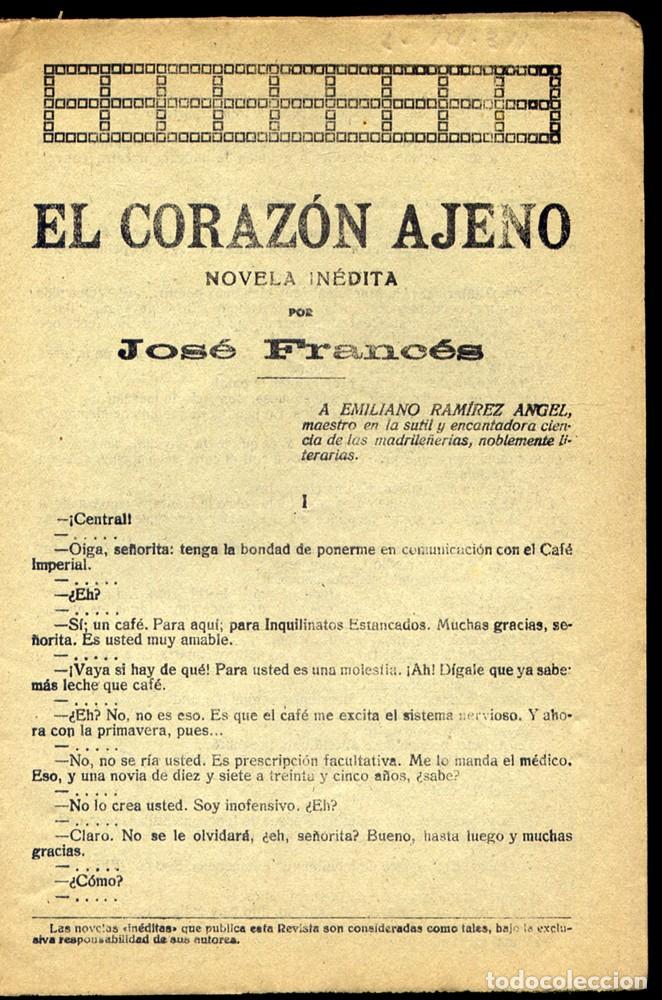 Libros antiguos: FRANC&Eacute;S, Jos&eacute;. El coraz&oacute;n ajeno. Novela. 1917. - Foto 2