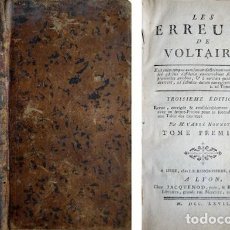 Libros antiguos: NONNOTTE, CLAUDE ADRIEN. LES ERREURS DE VOLTAIRE. T. I (SUR 2). 1770.