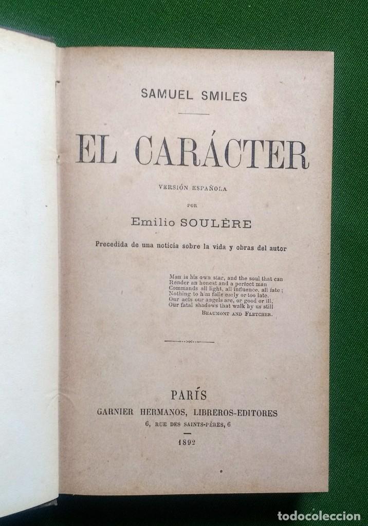 Libros antiguos: EL CARACTER - SAMUEL SMILES - GARNIER HERMANOS - 1892 - Foto 3